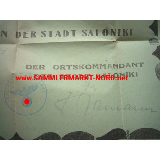 Dauerausweis zum betreten der Stadt Saloniki (Griechenland 1941)