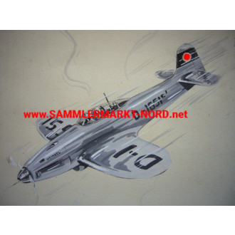 Tuschezeichnung - Luftwaffe Heinkel & Hurricane Flugzeug