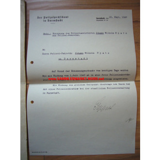 Ernennungsurkunde zum Polizei-Sekretär - Autograph vom Polizeipr