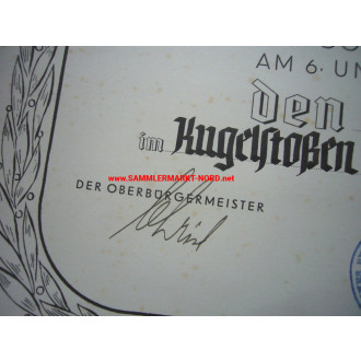 Ehrenurkunde - Grenzland Gaumeisterschaften 1935 - Hermann Görin