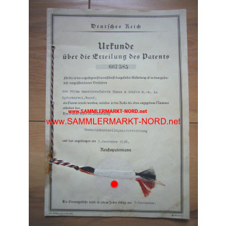 Deutsches Reich - Urkunde über die Erteilung eines Patents - 193