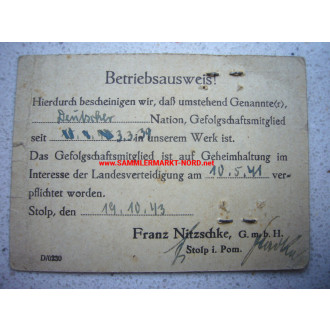 Franz Nitschke GmbH (Stolp in Pomerania) - ID card