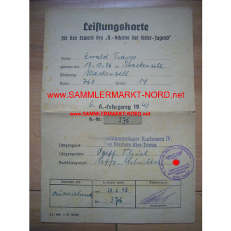 HJ Leistungskarte für den Erwerb des "K-Scheins der Hitler-Jugen
