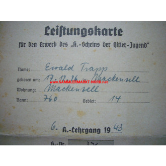 HJ Leistungskarte für den Erwerb des "K-Scheins der Hitler-Jugen