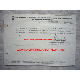 Reichswerke AG "Hermann Göring" - Autograph des Lagerarztes Dr. 