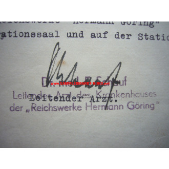 Reichswerke AG "Hermann Göring" - Autograph des Lagerarztes Dr. 