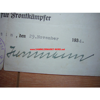 Award certificate for the Hindenburg Cross - Autograph of SS-Bri