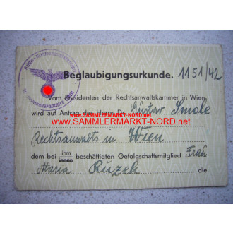 Rechtsanwaltskammer Wien - Beglaubigungsurkunde - Autograph von 