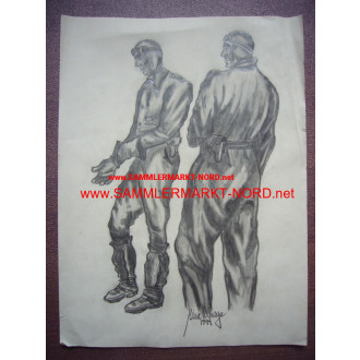 Luftwaffe - pencil drawing 1944 - pilots before the deployment