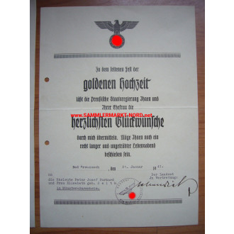 Urkunde zur Goldenen Hochzeit - Autograph von Oberregierungsrat 