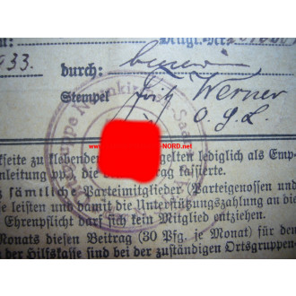 Hilfskasse der NSDAP - Quittungskarte - PAUL BADER