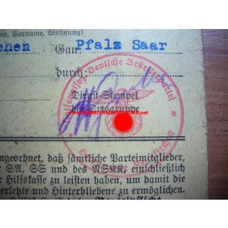 Hilfskasse der NSDAP - Quittungskarte - PAUL BADER