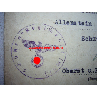 Award certificate for the wound badge in Schwarz - 14./ Schützen