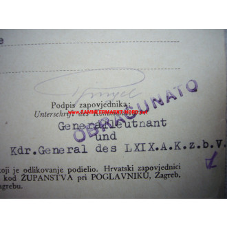 LXIX. Army Corps - Autograph of General of the Mountain Force JU