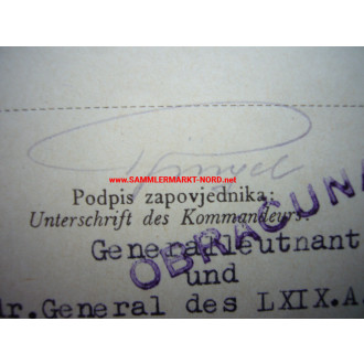 LXIX. Army Corps - Autograph of General of the Mountain Force JU