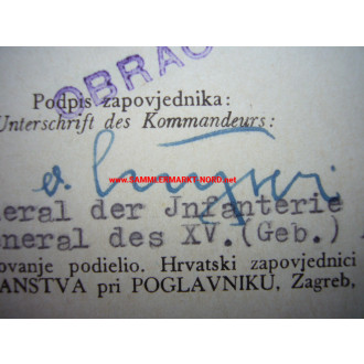 Generalkommando des XV. Gebirgs-Korps - Autograph von General de