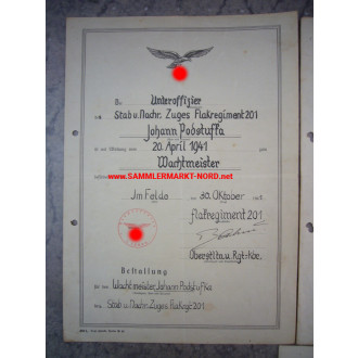 Luftwaffe Award document group - Flakregiment 201