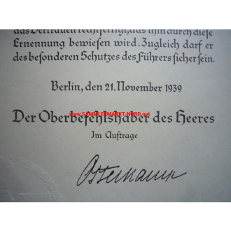 OKW Beförderungsurkunde zum Sekretär - Autograph von HERBERT OST