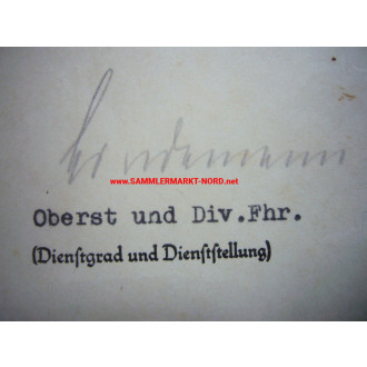 Oberst FRITZ LINDEMANN - Widerstandskämpfer 1944 - Autograph
