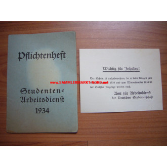 Studentischer Arbeitsdienst 1934 - Pflichtenheft / Ausweis