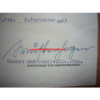 Oberst ALBRECHT WÜSTENHAGEN (Ritterkreuz) - Autograph - Urkunde 