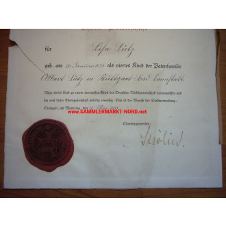 Certificate - Stuttgart - Honorary sponsorship for a child - 193