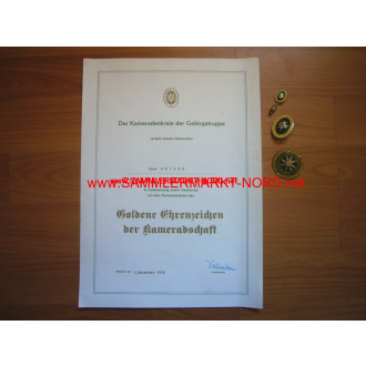 Comrades circle of Mountain Troops - Golden Medal & Award Certif