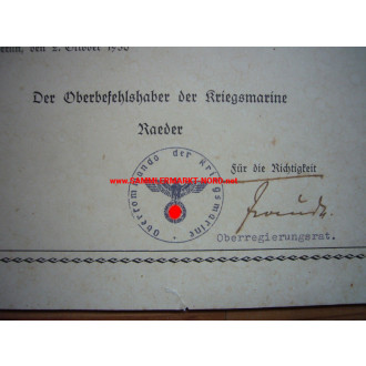 Kriegsmarine - award document for Long service decoration 3.-4. 