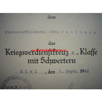 Kriegsmarine KVK award certificate - Admiral GÜNTHER GUSE - Auto