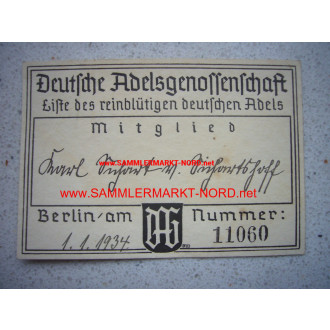 German Nobility Cooperative - membership card 1934