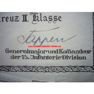 Eiserne Kreuz Urkunde - Generalmajor GERHARD TAPPEN (Pour le Merite)