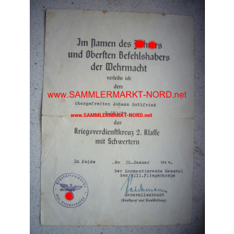Urkunde KVK - 2.(F) / 11 (Fernaufklärer) - Autograph HANS SEIDEM