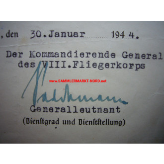Urkunde KVK - 2.(F) / 11 (Fernaufklärer) - Autograph HANS SEIDEM