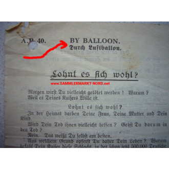 Alliiertes Flugblatt - per Luftballon! ca. 1917