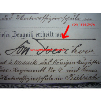 Urkunde zur Centenar Medaille - Autograph Oberleutnant von Tresc