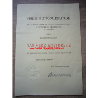 BRD - Bundesverdienstkreuz am Band mit Etui & Urkunde