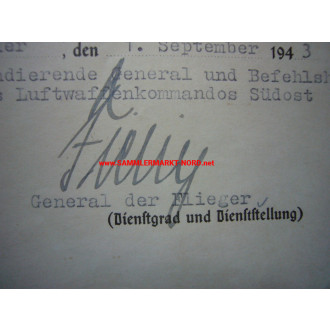 KVK Urkunde - General MARTIN FIEBIG - Autograph