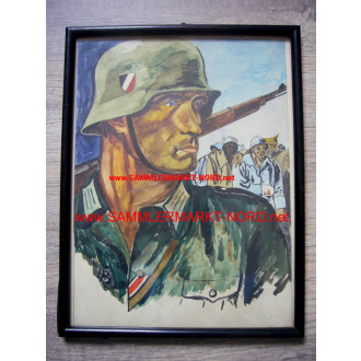 Wehrmacht Soldat mit Stahlhelm - Aquarellbild