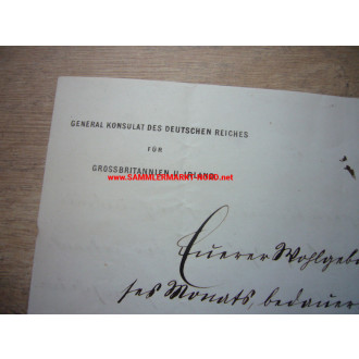 German Consulate for Great Britain & Ireland 1879 - Document