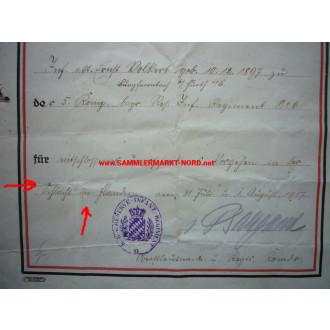 Certificate of the Iron Cross - Flanders 1917
