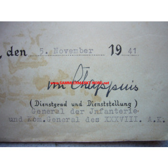 Document Assault Badge - General VON CHAPPUIS - Autograph