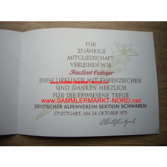 German Alpine Club Section Swabia - award certificate