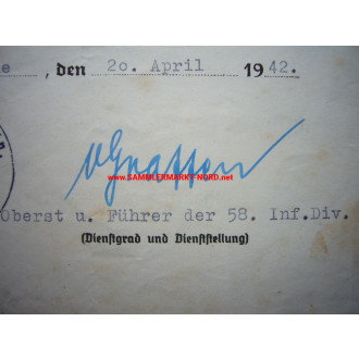 KVK Urkunde - Oberst KARL VON GRAFFEN - Autograph