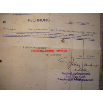 Volksempfänger Radio - Rechnung & Garantiekarte 1939