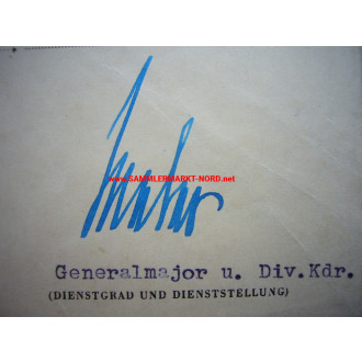 EK II Urkunde - Generalmajor FRIEDRICH WEBER - Autograph