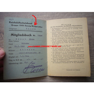 RLB Reichsluftschutzbund Danzig - Mitgliedsbuch
