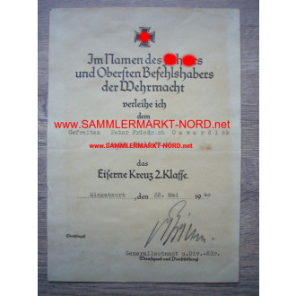 EK document - Generalleutnant KURT VON BRIESEN - Autograph