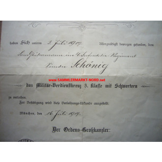 Bayern Militär-Verdienstkreuz - Urkunde 1917