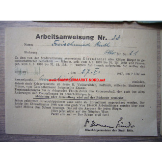 City of Cologne - Honorary Service for Reconstruction 1946 - Doc
