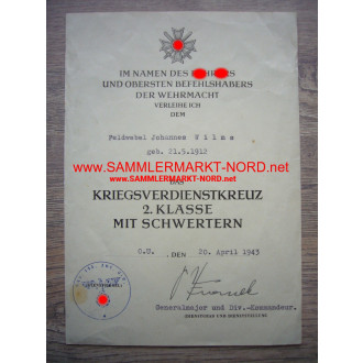 KVK certificate - Lieutenant General FRIEDRICH FRANEK (196.ID.) 